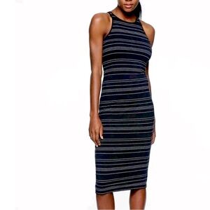 Athleta Medium Sunkissed Midi Dress Black with White Stripes